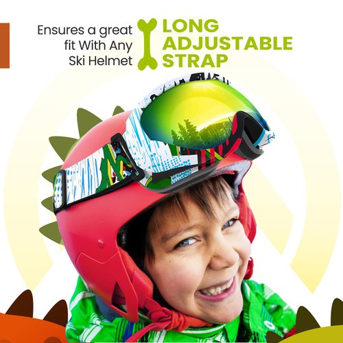 OutdoorMaster Kids Ski Goggles - Helmet Compatible Snow Goggles for Boys & Girls with 100% UV Protection (Color pattern Frame + VLT 13% Grey Lens with Full REVO Gold)