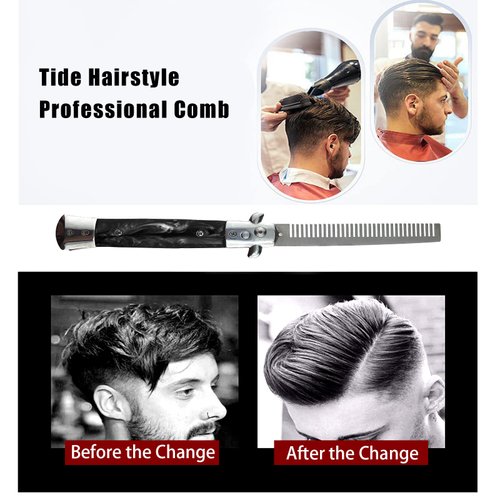 Foldable Stainless Steel Pocket Comb with Spring-Loaded Brush for Hair and Beard (Black)