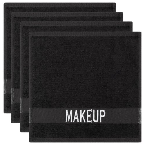 Cotton Paradise Makeup Remover Towels 4 Pack 100% Cotton 12x12 Inch Turkish Makeup Removal Face Cloths for Washing Face Cotton Soft Black Makeup Towel