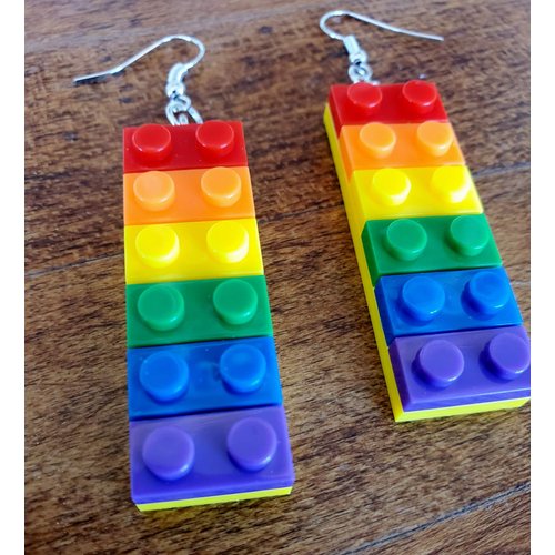 Long Colorful Lego Building Blocks Dangle Earrings by Pashal