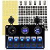 FXC 12 Volt Aluminum Marine Boat Rocker Switch Panel Waterproof 6 Gang Toggle Switch Panel Blue LED Lighted for Car Truck RV UTV ATV with USB Cigarette Lighter Socket Voltmeter
