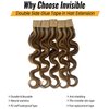 Body Wave Tape in Hair Extensions Human Hair, Medium Brown Balayage Cameral Blonde Highlights Tape in Hair Extensions for Women Seamless PU Skin Weft Tape ins Human Hair Extensions 24 Inch 50g 20pcs