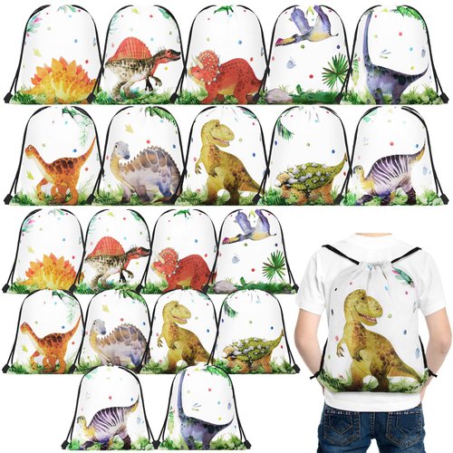 Weewooday 20 Pcs Dinosaur Party Favors Bags Dinosaur Drawstring Gift Bag Dinosaur Party Supplies Bags Backpack Treat Bag for Birthday Candy(Watercolour Style)
