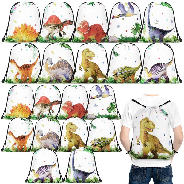 Weewooday 20 Pcs Dinosaur Party Favors Bags Dinosaur Drawstring Gift Bag Dinosaur Party Supplies Bags Backpack Treat Bag for Birthday Candy(Watercolour Style)