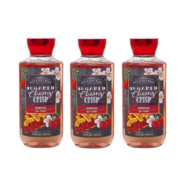 Bath & Body Works SUGARED CHERRY CRISP Shea + Vitamin E Shower Gel 3 Piece Bundle - 10 fl oz / 295 mL each