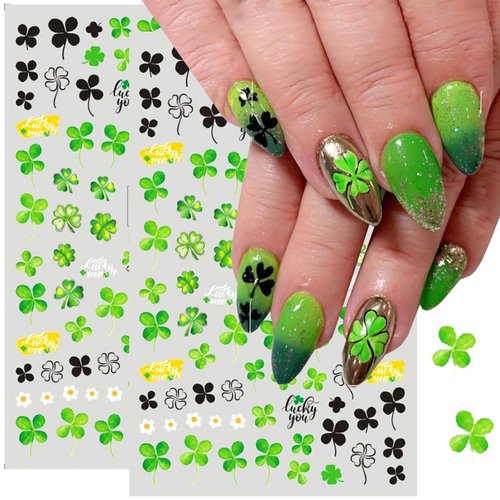 8Pcs St. Patrick's Day Nail Art Stickers,Green Shamrock 3D Self-Adhesive Nail Decals St. Patrick's Day Nail Supplies Four Leaf Clover Nail Sticker Lucky of Irish Spring Summer Design Manicure Decor