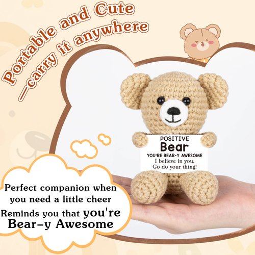 Positive Bear Crochet for Friend Birthday Gifts for Mom Aunt Dad Grandpa Daughter Son, Emotional Coworker Sister Brother Support Gifts Small Cute Stuff Things Inspirational Mental Health Gifts
