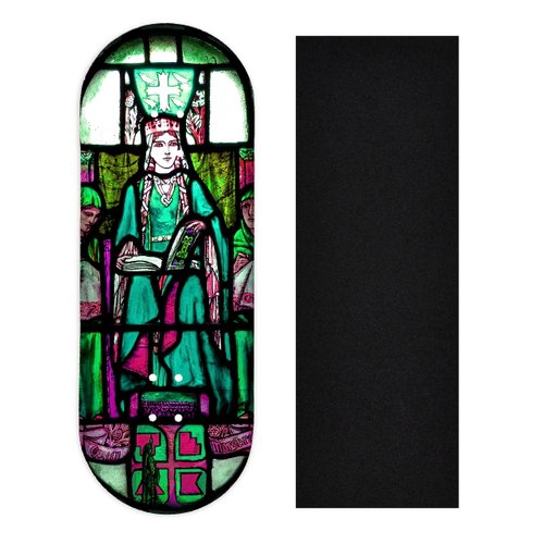 Teak Tuning Heat Transfer Graphic Wooden Fingerboard Deck, Queen Margaret Stained Glass - 34mm x 97mm Popsicle Shaped Deck