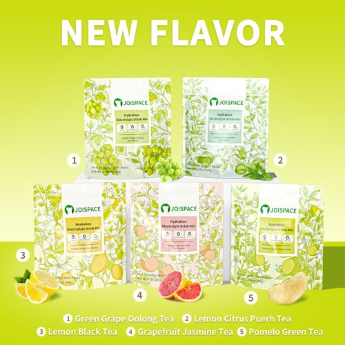 JOISPACE Electrolyte Drink Mix - Pomelo Green Tea - Hydration Powder Packets with Tea Polyphenols & Ascorbic Acid | Non-GMO, Gluten Free, Vegan Electrolytes Powder Packets | 16 Servings