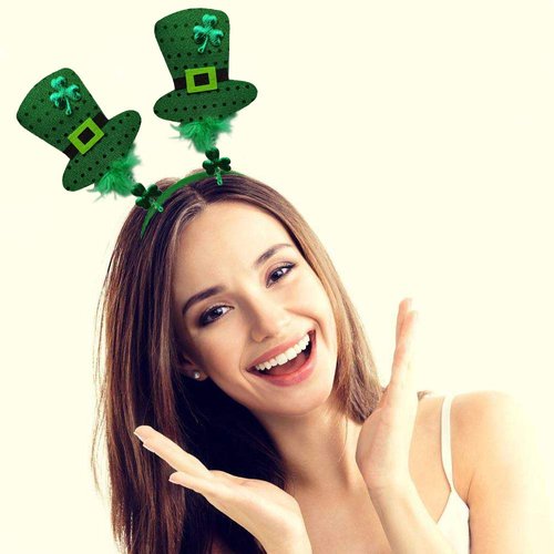 St. Patrick's Day Headband Top Hat Bow Hair Bands Clover Shamrock Bowknot Hairband Women Green Leprechaun Irish Day Headpiece Carnival Hair Hoop Holiday Cosplay Costume Cute Hair Accessories 2 Pack