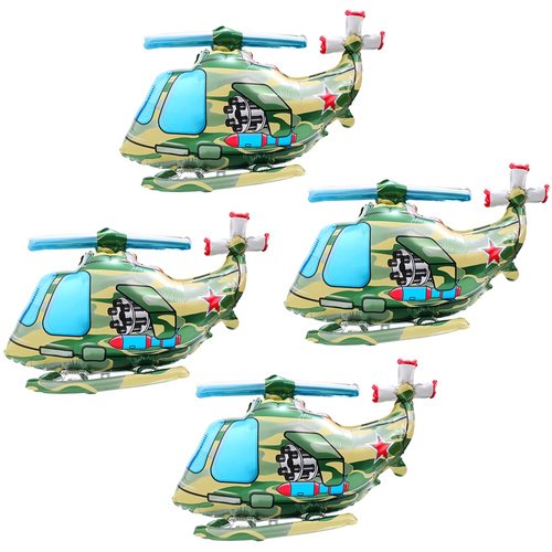 Jumbo Flying Military Helicopter Balloon Army Party Decoration Military Birthday Party Supplies, 4 Pack 4D Plane Copter Balloons Fighter Jet Airplane Balloons Aviator Adventure Theme Party Decors