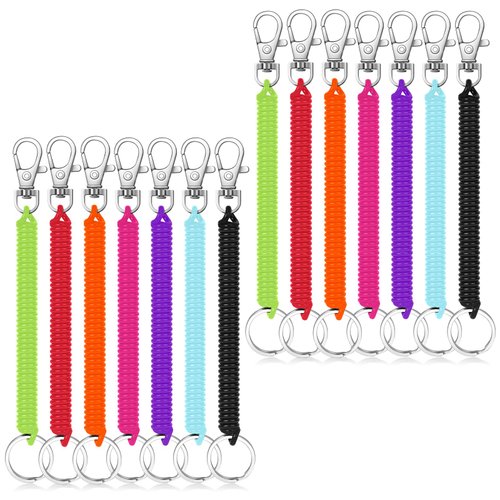 Mozeat Lens 14PCS Spiral Retractable Spring Coil Keychain Retractable Coil Springs Keychains with Lobster Clasp, Spring Coil Leash Cord Safety Ropes for Keys Wallet Cellphone, 7 Colors