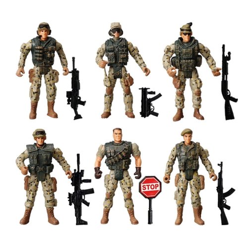 KEYUM Military Soldier Action Figures, 6Pcs Military Soldier Toys for Boys 3 4 5 6 7+ Year Old, 4-Inch Toy Figure & Playsets with Weapon Accessories, Cake Topper