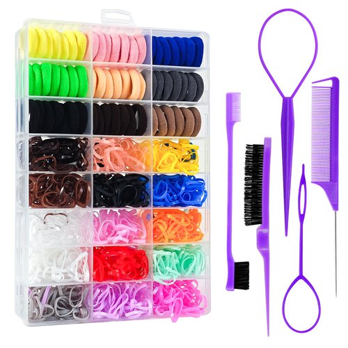 Hair Accessories Organizer for Girls & Toddlers - Colorful Small Rubber Bands for Hair,Topsy Tail Hair Tools Elastic Hair Ties Set