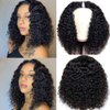 Amznlady Curly V Part Wig Human Hair Brazilian Virgin Human Hair Wigs for Black Women Upgrade U Part Wig Glueless Full Head Clip In Half Wig V Shape Wig No Leave Out 180% Density Natural Color 12 Inch