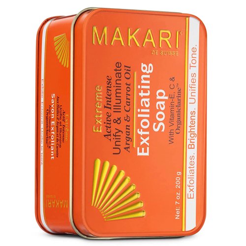 MAKARI Extreme Active Intense Argan & Carrot Oil Exfoliating Soap (7oz) | Advanced Brightening Bar Soap | With Apricot Seed Extract and Vitamins C & E | Helps Reveal Natural Skin Radiance