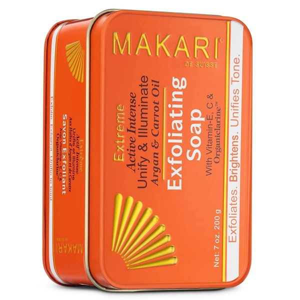 MAKARI Extreme Active Intense Argan & Carrot Oil Exfoliating Soap (7oz) | Advanced Brightening Bar Soap | With Apricot Seed Extract and Vitamins C & E | Helps Reveal Natural Skin Radiance