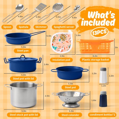 Veitch fairytales Kids Play Kitchen Toy Accessories Set Toddler Cooking Playset Colorful Stainless Steel Pots and Pans Birthday Gifts for 3+ Girls Boys (Blue)