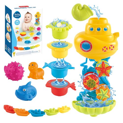 Cosaway Baby Waterfall Bath Toys for Kids Ages 1-3, Baby Toys 6-12 Months,Ocean Animal Bathtub Sprinkler Toys for Baby Gifts Stacking Cups Beach Pool Toys for Toddlers Gifts 1 2 3 Years Old