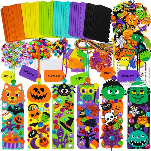 Winlyn 36 Sets Halloween Craft Kits Halloween Crafts Holiday Fall Kids Crafts DIY Halloween Bookmarks Art Sets Bats Monster Ghost Foam Stickers Arts and Crafts for Kids Classroom Activities