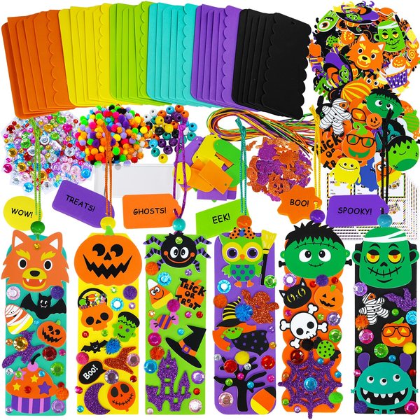 Winlyn 36 Sets Halloween Craft Kits Halloween Crafts Holiday Fall Kids Crafts DIY Halloween Bookmarks Art Sets Bats Monster Ghost Foam Stickers Arts and Crafts for Kids Classroom Activities