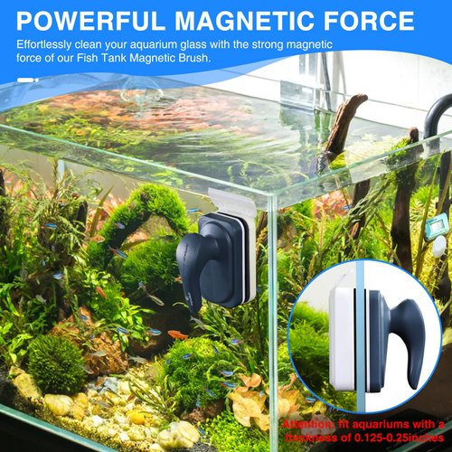 fishkeeper Aquarium Strong Magnetic Glass Cleaner Brush, Fish Tank Algae Magnet Cleaning Tool with 2 Detachable Scrapers, Mag Float Scrubber for 0.25 Inch Glass and Acrylic Tanks