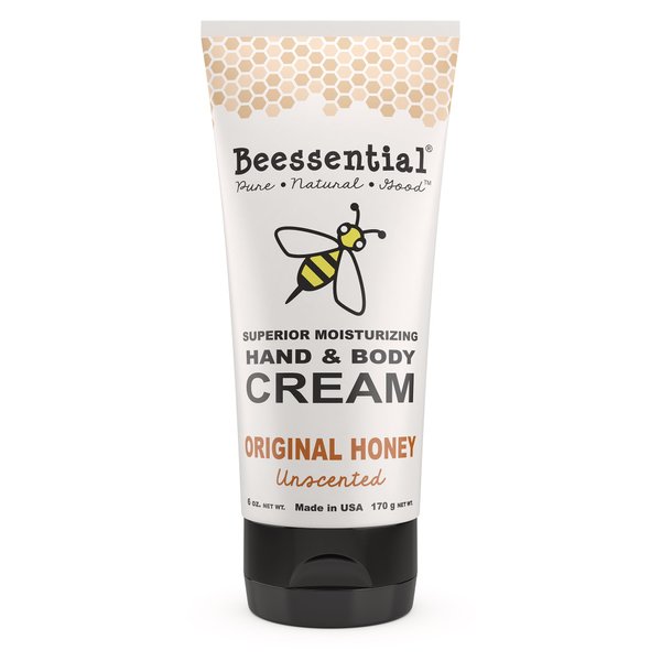Beessential All Natural Hand And Body Cream, Original Honey Essential Oils, with Moisturizing Shea & Cupuacu Butter, Olive Oil, Beeswax, Fragrance Free - Made in the USA, 6 oz