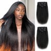 Kinky Straight Clip in Hair Extensions Real Human Hair 7Pcs 120g OQ Hair Kinky Straight Clip Ins Full Head Double Weft Brazilian Virgin Hair Extensions for Women Natural Black 7Pcs 120g 14Inch