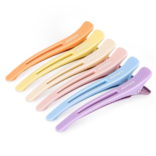AIMIKE 6pcs Hair Clips for Styling, No-Crease Hair Styling Clips w/Silicone Band, Colorful Hair Roller Clips Duck Billed Hair Clips, Salon and Self Hair Cutting Clips for Women Hair Sectioning