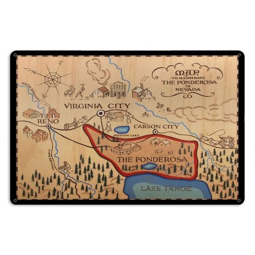 SmartCows Ponderosa Map Metal Tin Sign Wall Art Decor for Living Room Vintage Art Coffee Bar Signs Home Decor Gifts Decoration 8 x 12 inches