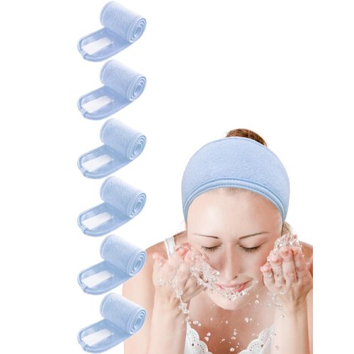 EUICAE Spa Headband Hair Wrap Sweat Headband Head Wrap Hair Towel Wrap Non-slip Stretchable Washable Makeup Headband for Face Wash Facial Treatment Sport Fits All White (Baby blue)