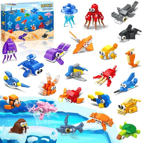 Demkia 24 Packs Party Favors for Kids, 637 PCS 24in1 Marine Animals Toy Building Blocks Sets for Goodie Bag Stuffers Classroom Prizes, Easter Valentines Day Birthday Gifts for Boys Girls Ages 6-12