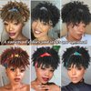 LEOSA Headband Wig with Bangs Head Wrap Wigs 2 in 1 Afro Wigs,Short Kinky Curly Wigs for Black Women Headwrap Wigs Afro High Puff with Bangs Wigs Synthetic Brown Wig with Multicolor Scarf Wigs