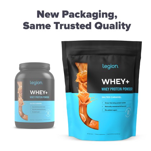 LEGION Whey+ Whey Isolate Protein Powder from Grass Fed Cows - Low Carb, Low Calorie, Non-GMO, Lactose Free, Gluten Free, Sugar Free, All Natural Whey Protein Isolate, 30 Servings (Salted Caramel)