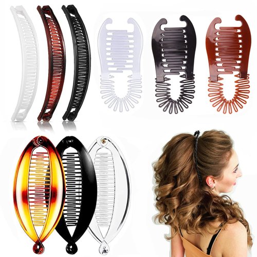 9PCS Banana Clips Hair, Banana Clip Clincher Combs for Thick Thin Hair, Vintage Fishtail Fish Shape Comb, Curly Lady Ponytail Bun Holder Jaw Clamp Retro Accessory Set for Women Girls