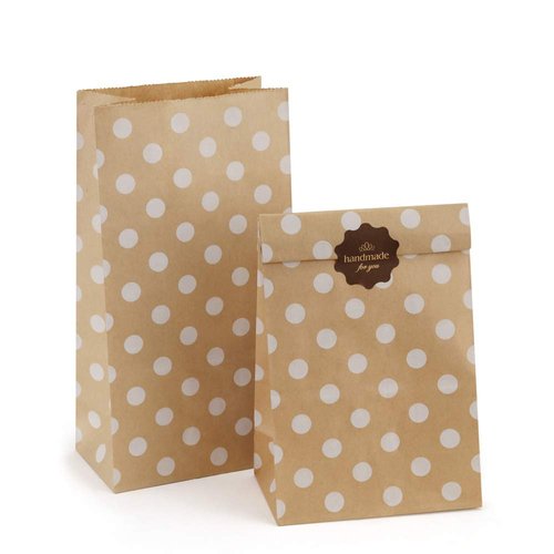 BagDream 4lb 5x2.95x9.45 Inches 100Pcs Kraft Paper Bags, Snack Bags, Bread Bag, Craft Bags, 100% Recycled Kraft Paper Brown Lunch Bags with White Dot