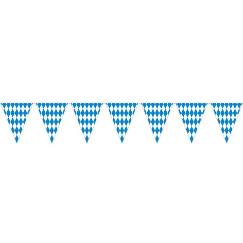 Beistle Plastic Oktoberfest Bavarian Pennant Banner for German Theme Party Supplies, 11" x 12', Blue/White