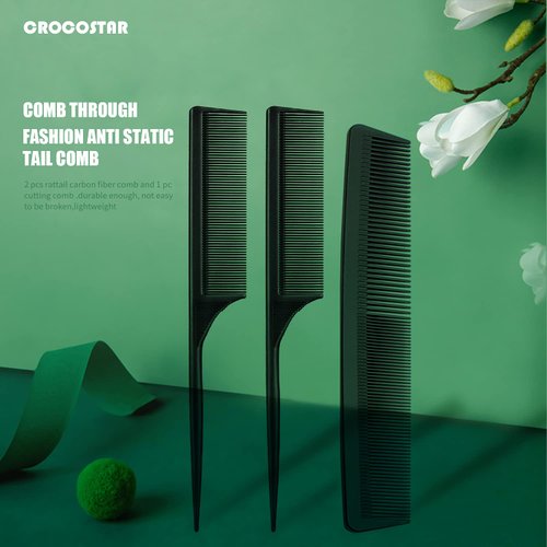 3 Pcs Rattail Carbon Fiber Comb Pintail Comb Teasing Comb Styling Comb and Cutting Comb Parting Comb for Home Salon Supplies