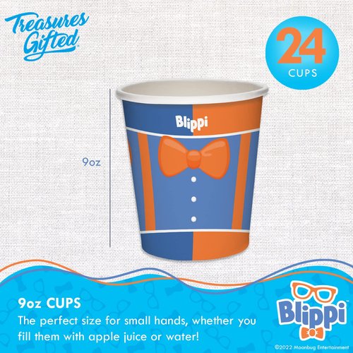 Treasures Gifted Officially Licensed Blippi Paper Cups 24ct - 9oz Blippi Cups for Kids - Blippi Birthday Party Cups - Blippi Party Supplies - Blippi Birthday Party Supplies - Blippi Decor