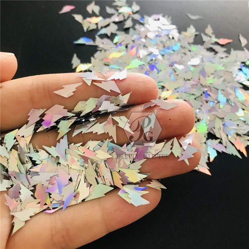 10 Grams/Pack -Sliver Lightning Shape Sequins Glitter - Festival Rave Beauty Makeup Face Body Nail Art Decoration LB100