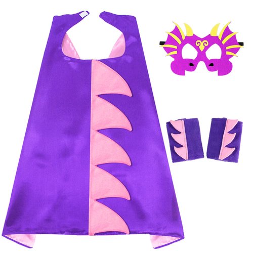 D.Q.Z Dragon Cape Costume for Kids Dinosaur Toys for 4 Years old Boys Birthday Gifts, Dinosaur Mask Girls Dress Up Clothes (Purple-Pink)