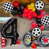 YWQIPABA Race Car 4th Birthday Party Balloons, 40 Inch Mylar Foil Racetrack Number 4 Balloon Black for Boys 4th Birthday Decorations,Race Car Theme Party Decorations Supplies 7 Pcs