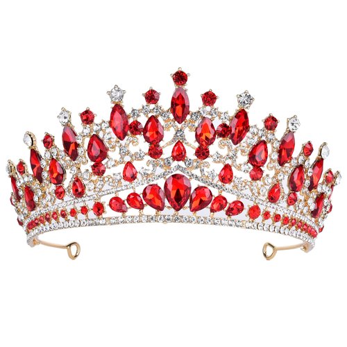 ShulaSHOP Red Wedding Tiara for Women, Crowns for Women Rhinestone Bridal Crown Princess Tiara Headband, Costume Party Accessories for Brithday Halloween