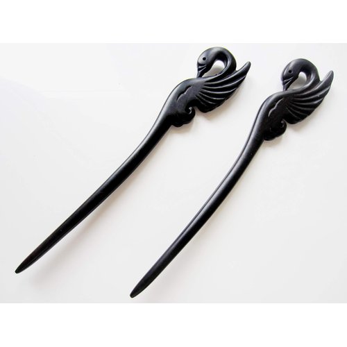 Myhsmooth Zz-bs-swan 2 Count Hair Sticks Natural Black Sandalwood(ebony) Handmade Carved Hair Clip Shawl Hair Pins Pack of 2 Pcs :Swan