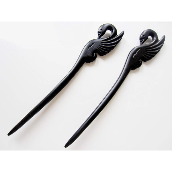 Myhsmooth Zz-bs-swan 2 Count Hair Sticks Natural Black Sandalwood(ebony) Handmade Carved Hair Clip Shawl Hair Pins Pack of 2 Pcs :Swan