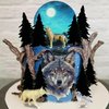 13 PCS Wolf Cake Topper Full Moon Cake Decor with Animal Figurine for Baby Shower Wolf Themed Wedding Birthday Party Supplies (Gray)