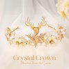 Brishow Antler Christmas Crown Gold Pearl Bridal Tiara Sparkly Fairy Headpiece for Women