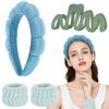 LOVNFC Spa Headband For Washing Face Green Set With 1 Makeup Headband & Hair Claw Clips & 2 Wrist Band for Women Make up Cute Fluffy Skincare Headband Valentine’s Day Gift Set for Girls