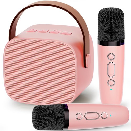 Kingci Mini Karaoke Machine for Kids, Ideal Christmas Birthday Gifts for Girls Boys Teens Adults, Karaoke Wireless Microphone for 4 5 6 7 8 9 10 11 12+ Year Old Girls Family Home Party (Pink)