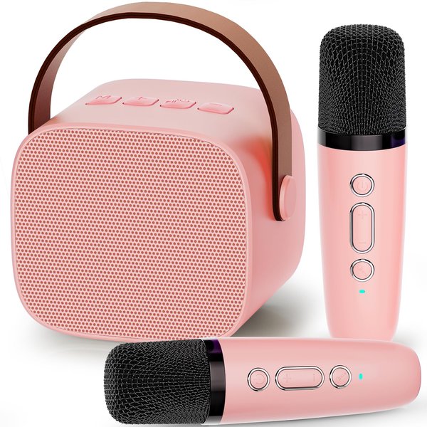 Kingci Mini Karaoke Machine for Kids, Ideal Christmas Birthday Gifts for Girls Boys Teens Adults, Karaoke Wireless Microphone for 4 5 6 7 8 9 10 11 12+ Year Old Girls Family Home Party (Pink)